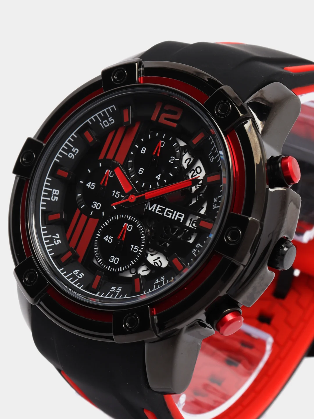 Красный мужские наручные часы Megir MN2097G, с хронографом, в подарочной упаковке