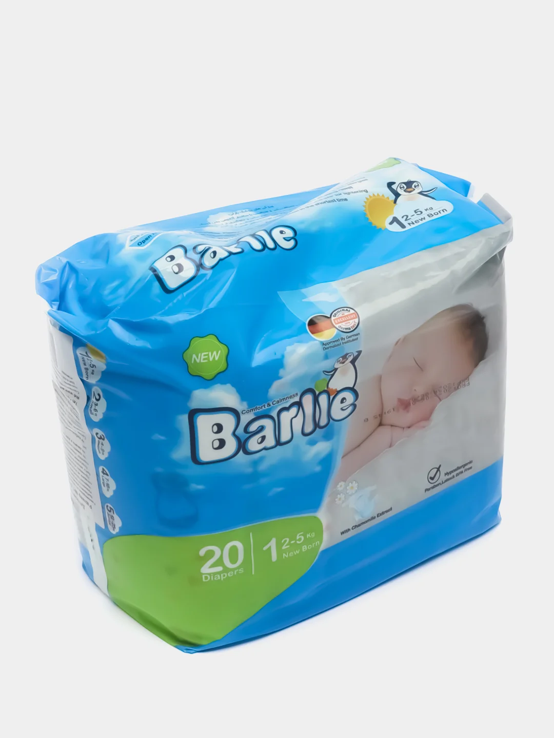 Подгузники детские Barlie №1 размер New born для новорожденных 2-5кг, 20шт. в упаковке