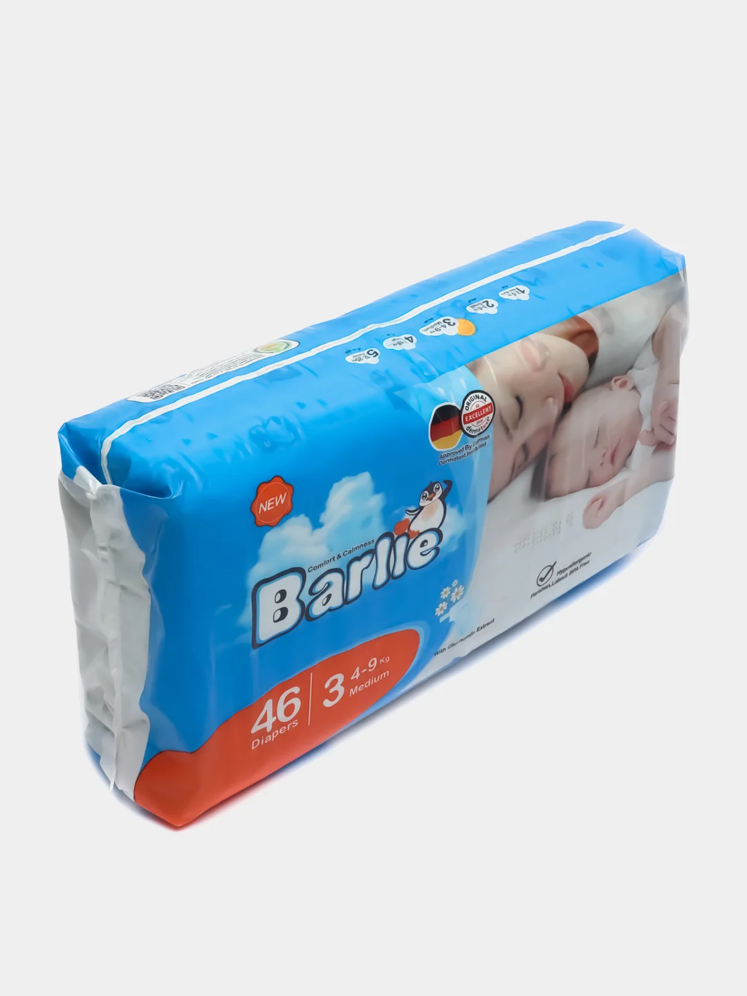 Подгузники детские Barlie №3 размер M / Medium для малышей 4-9кг, 46шт. в упаковке