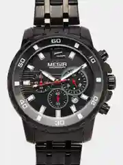 Черный мужские наручные часы Megir MS2068G, с хронографом, в подарочной упаковке