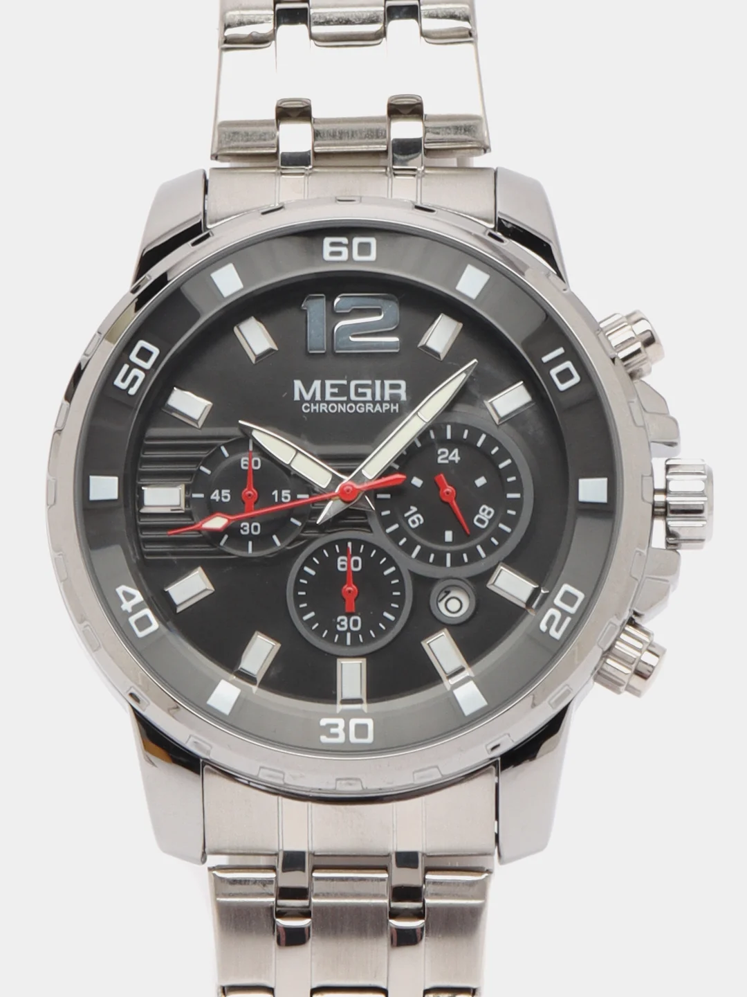 Серебряный мужские наручные часы Megir MS2068G, с хронографом, в подарочной упаковке