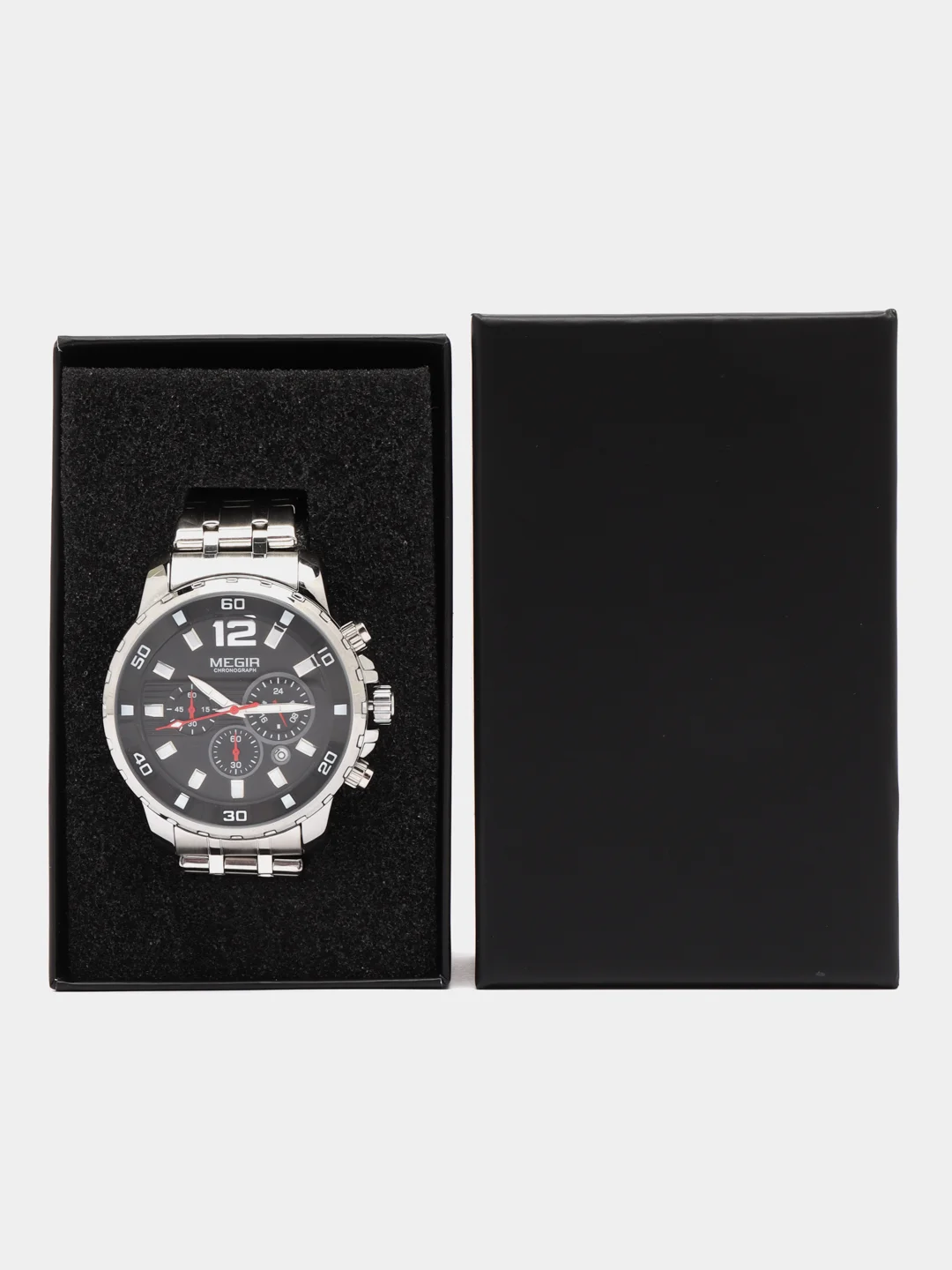 Серебряный мужские наручные часы Megir MS2068G, с хронографом, в подарочной упаковке