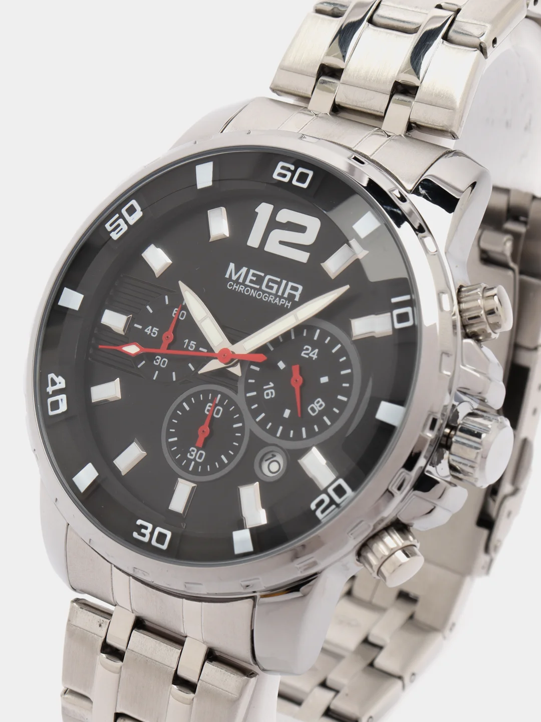 Серебряный мужские наручные часы Megir MS2068G, с хронографом, в подарочной упаковке