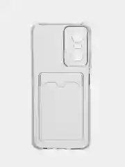 Прозрачный силиконовый чехол для Tecno POP 6 Pro (Техно Поп 6 Про), с карманом для карт, прозрачный
