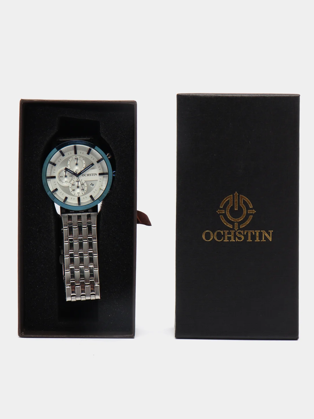 Серебряный мужские наручные часы Ochstin 7248 с хронографом в подарочной упаковке