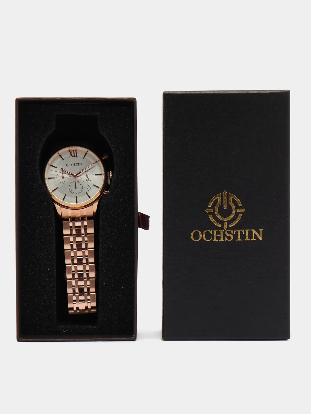Серебряный мужские наручные часы Ochstin 6129B с хронографом в подарочной упаковке