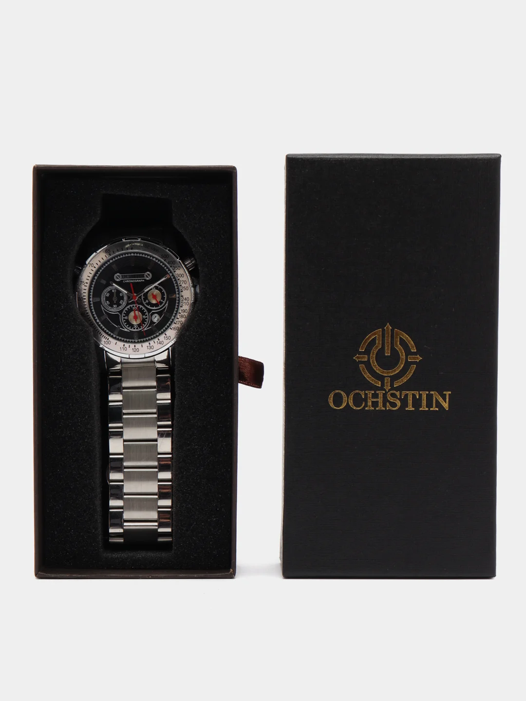 Серебряный мужские наручные часы Ochstin 6125C с хронографом в подарочной упаковке