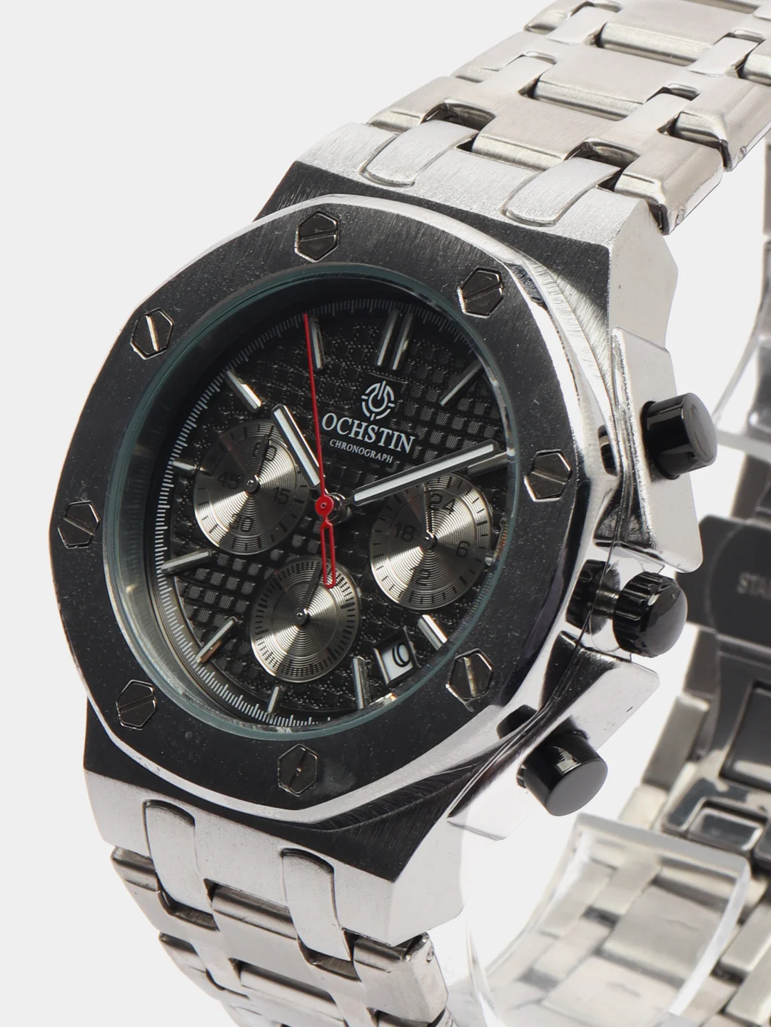 Серебряный мужские наручные часы Ochstin 6100B с хронографом в подарочной упаковке