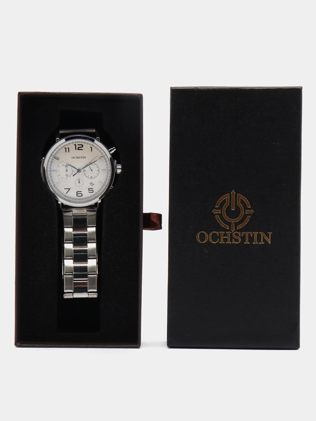 Серебряный мужские наручные часы Ochstin 7243 с хронографом в подарочной упаковке