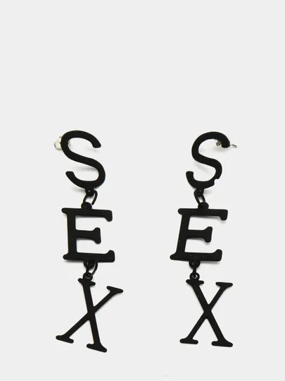 Серьги SEX,сережки женские,висюльки,гвоздики, серьги с буквами