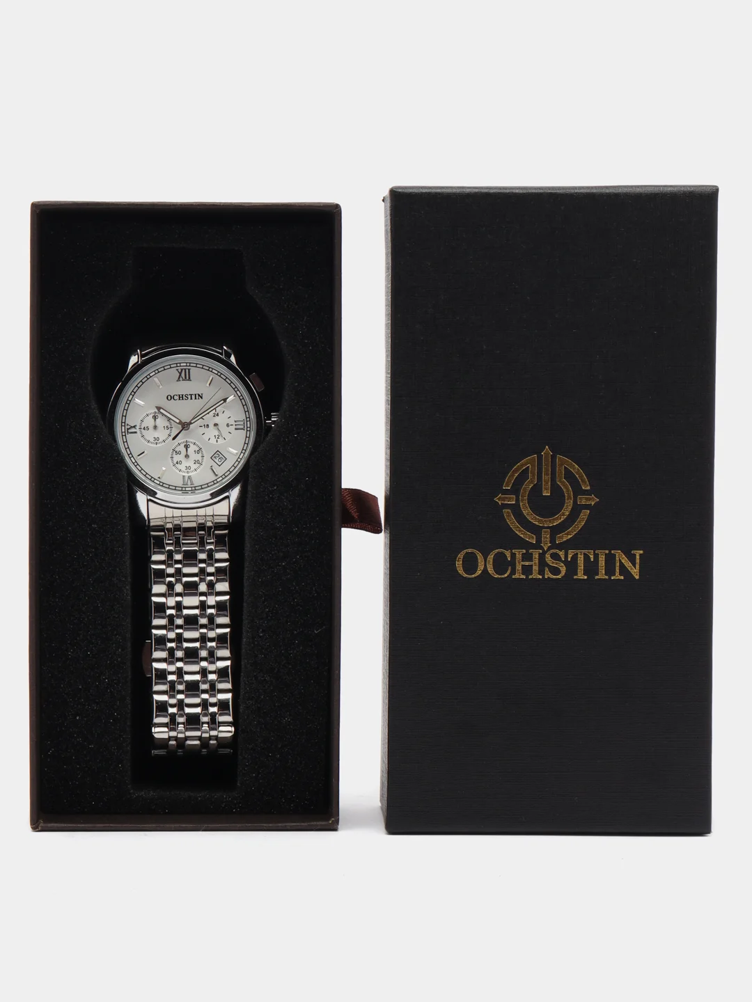Серебряный мужские наручные часы Ochstin 6097A с хронографом в подарочной упаковке