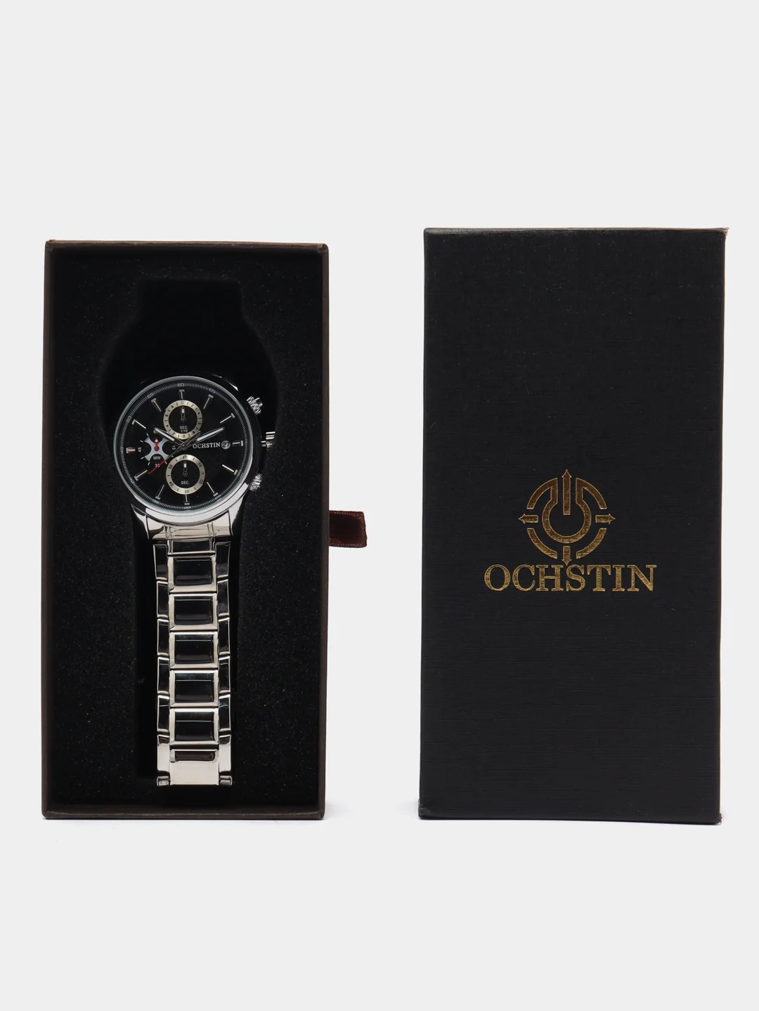Серебряный мужские наручные часы Ochstin 6085A с хронографом в подарочной упаковке