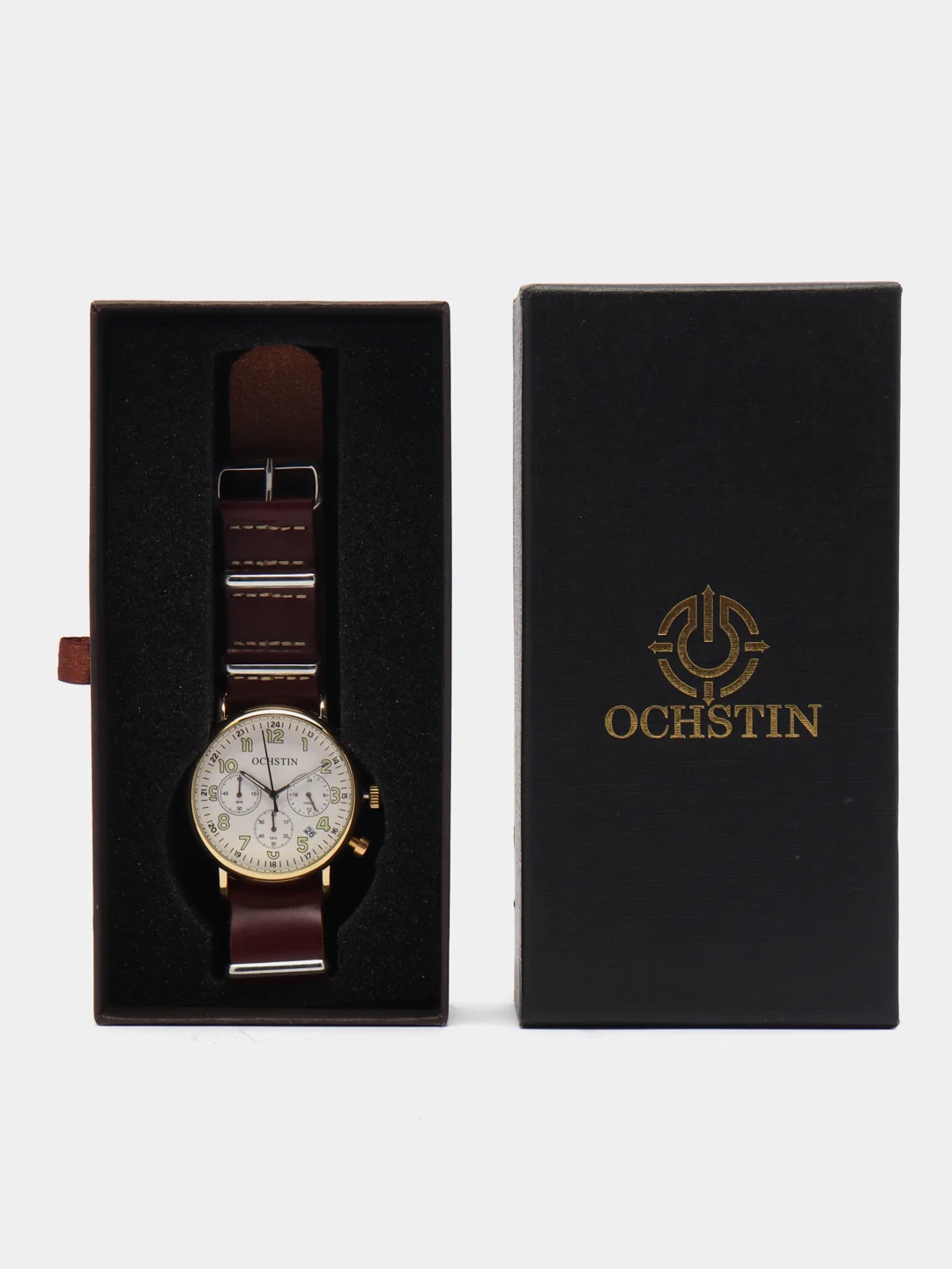 Коричневый мужские наручные часы Ochstin 6081A с хронографом в подарочной упаковке