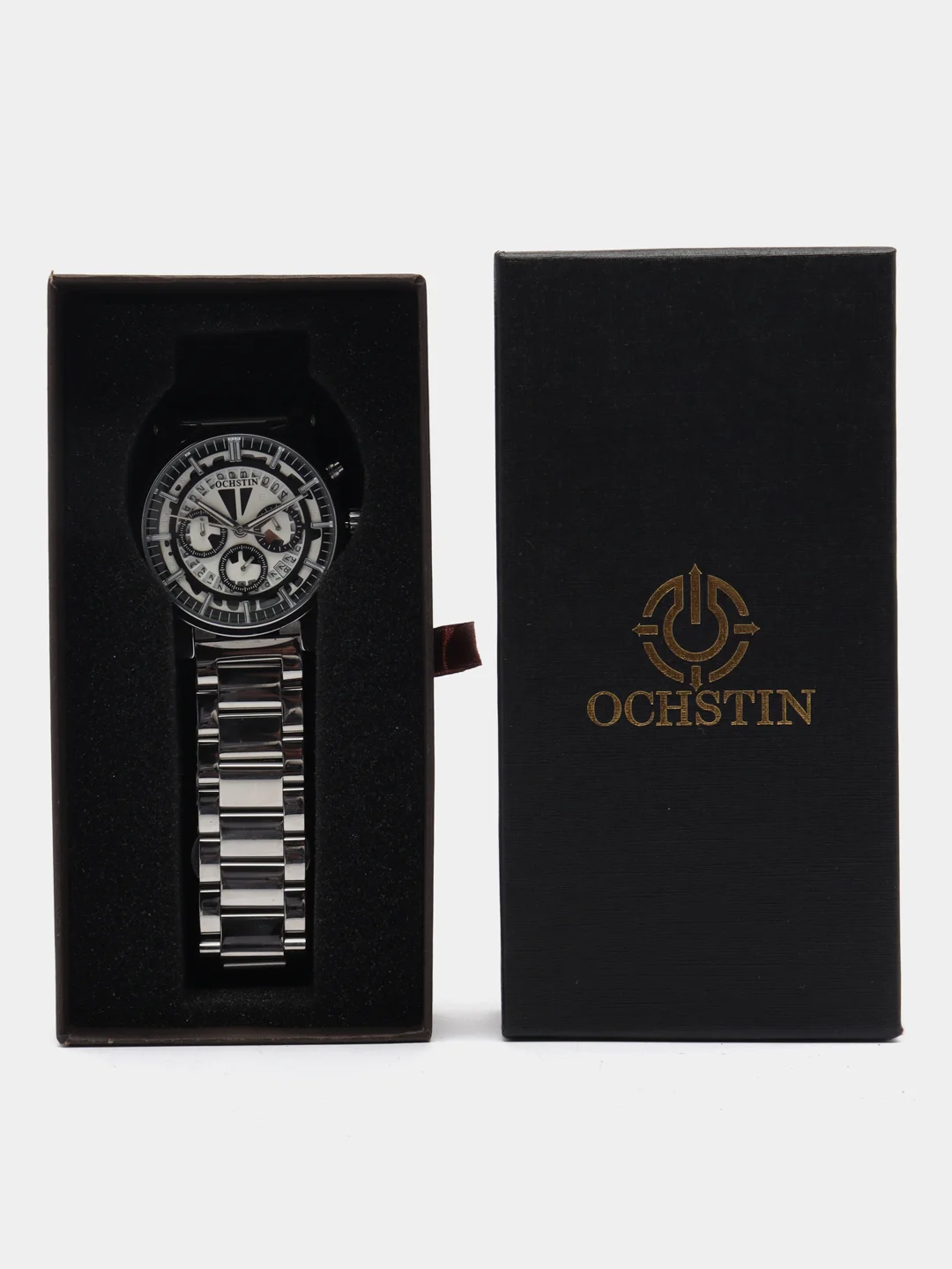 Серебряный мужские наручные часы Ochstin 6110B с хронографом в подарочной упаковке