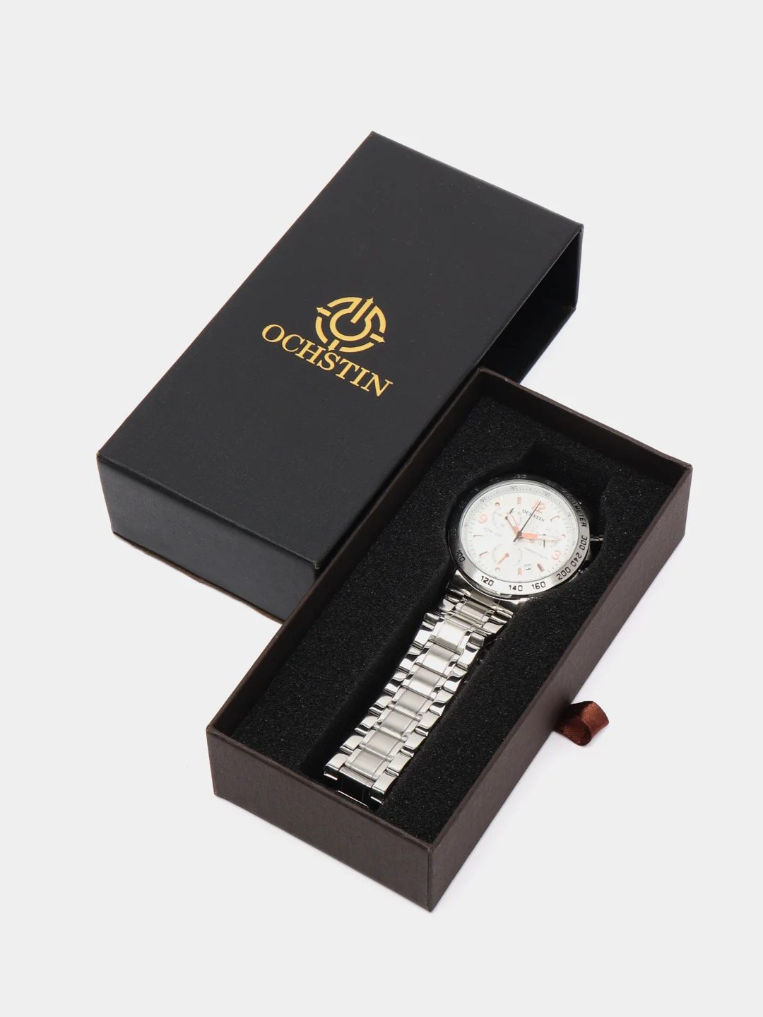 Серебряный мужские наручные часы Ochstin 6123B с хронографом в подарочной упаковке