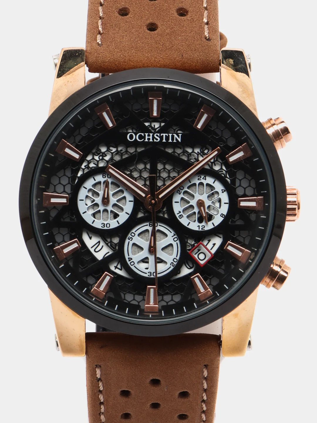 Коричневый мужские наручные часы Ochstin 6052B с хронографом в подарочной упаковке