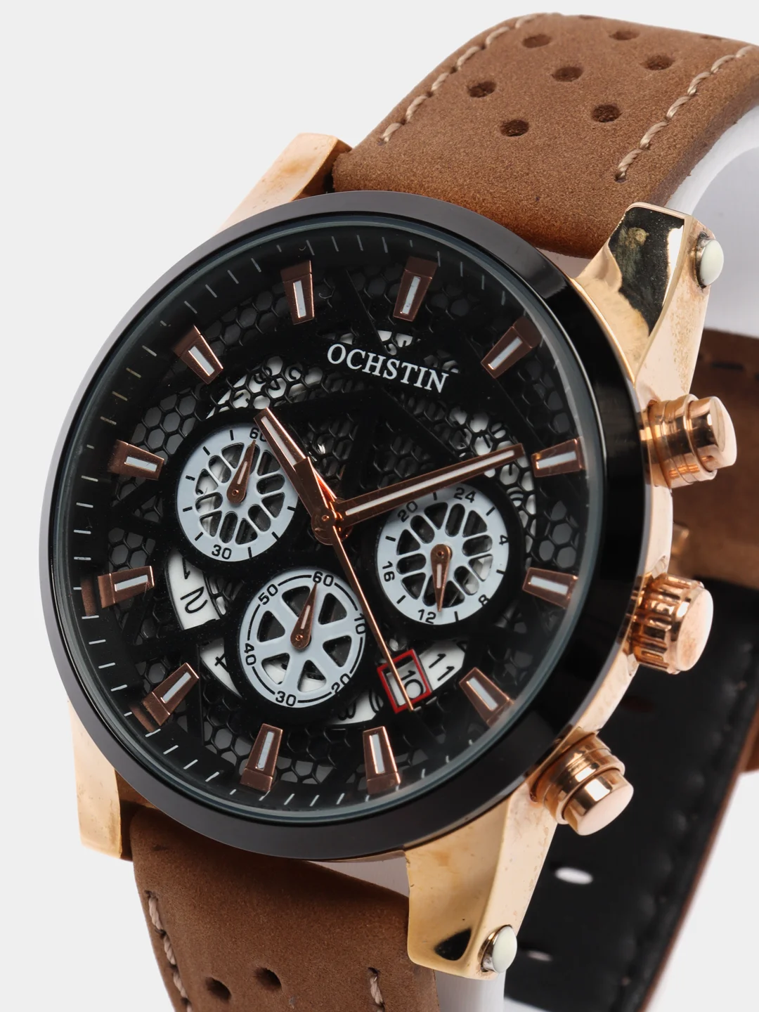 Коричневый мужские наручные часы Ochstin 6052B с хронографом в подарочной упаковке
