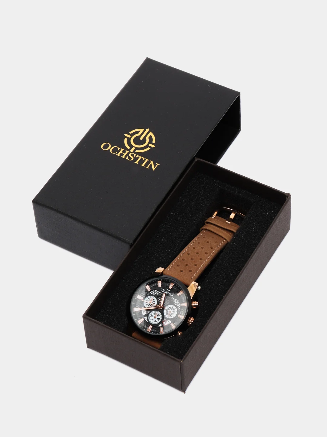 Коричневый мужские наручные часы Ochstin 6052B с хронографом в подарочной упаковке