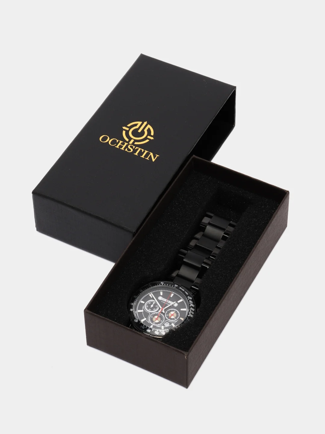 Черный мужские наручные часы Ochstin 6125C с хронографом в подарочной упаковке