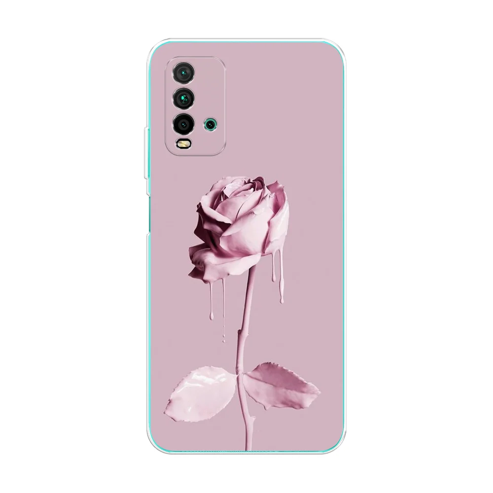 Коралловый меланж силиконовый чехол на Xiaomi Redmi 9T / Редми 9Т прозрачный, с рисунком, защита камеры