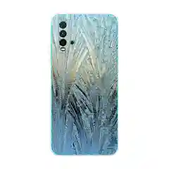 Небесно-голубой силиконовый чехол на Xiaomi Redmi 9T / Редми 9Т прозрачный, с рисунком, защита камеры