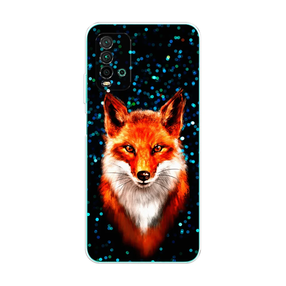 Рыжий силиконовый чехол на Xiaomi Redmi 9T / Редми 9Т прозрачный, с рисунком, защита камеры