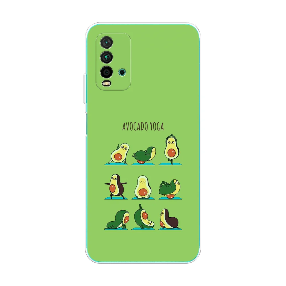 Салатовый силиконовый чехол на Xiaomi Redmi 9T / Редми 9Т прозрачный, с рисунком, защита камеры
