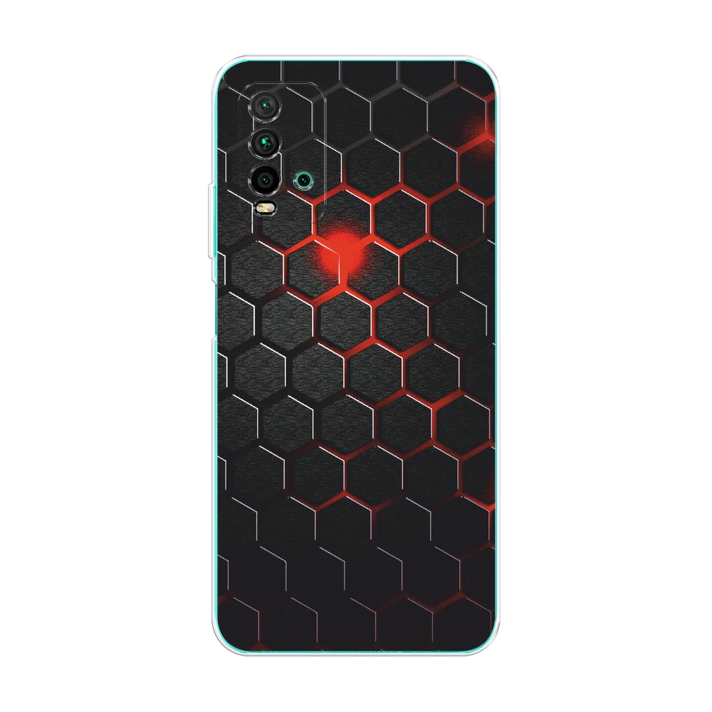Тёмно-бордовый силиконовый чехол на Xiaomi Redmi 9T / Редми 9Т прозрачный, с рисунком, защита камеры