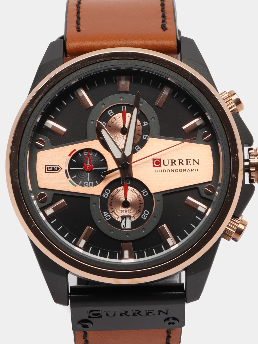 Коричневый мужские наручные часы Curren 8394 с хронографом в подарочной упаковке