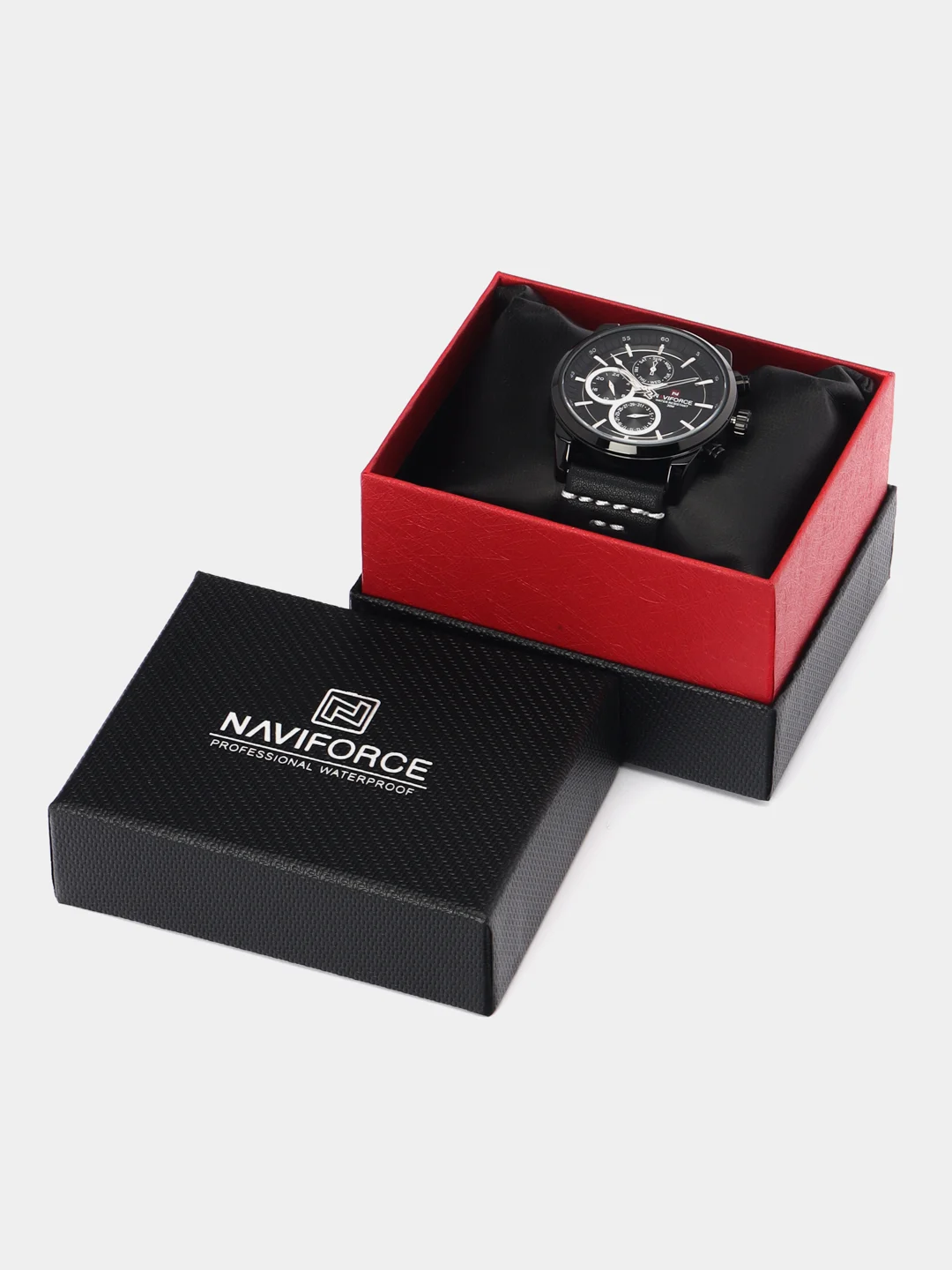 Черный мужские наручные часы Naviforce NF9148 с хронографом, в подарочной упаковке