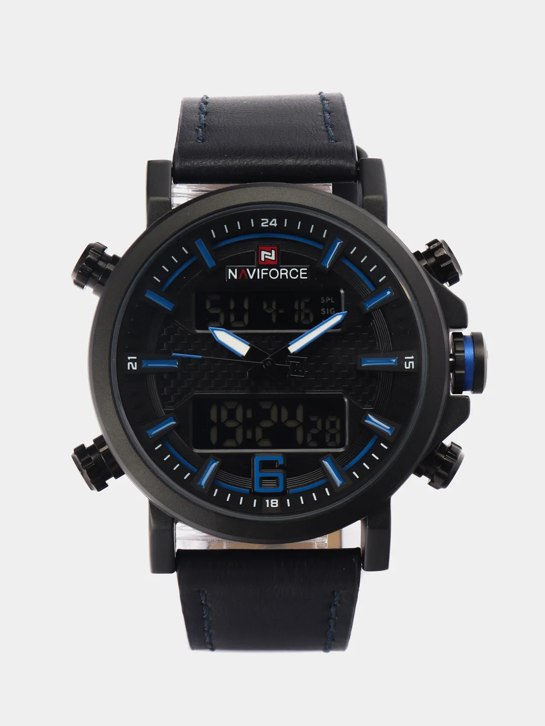 Синий мужские наручные часы Naviforce NF 9135 с календарём, в подарочной упаковке