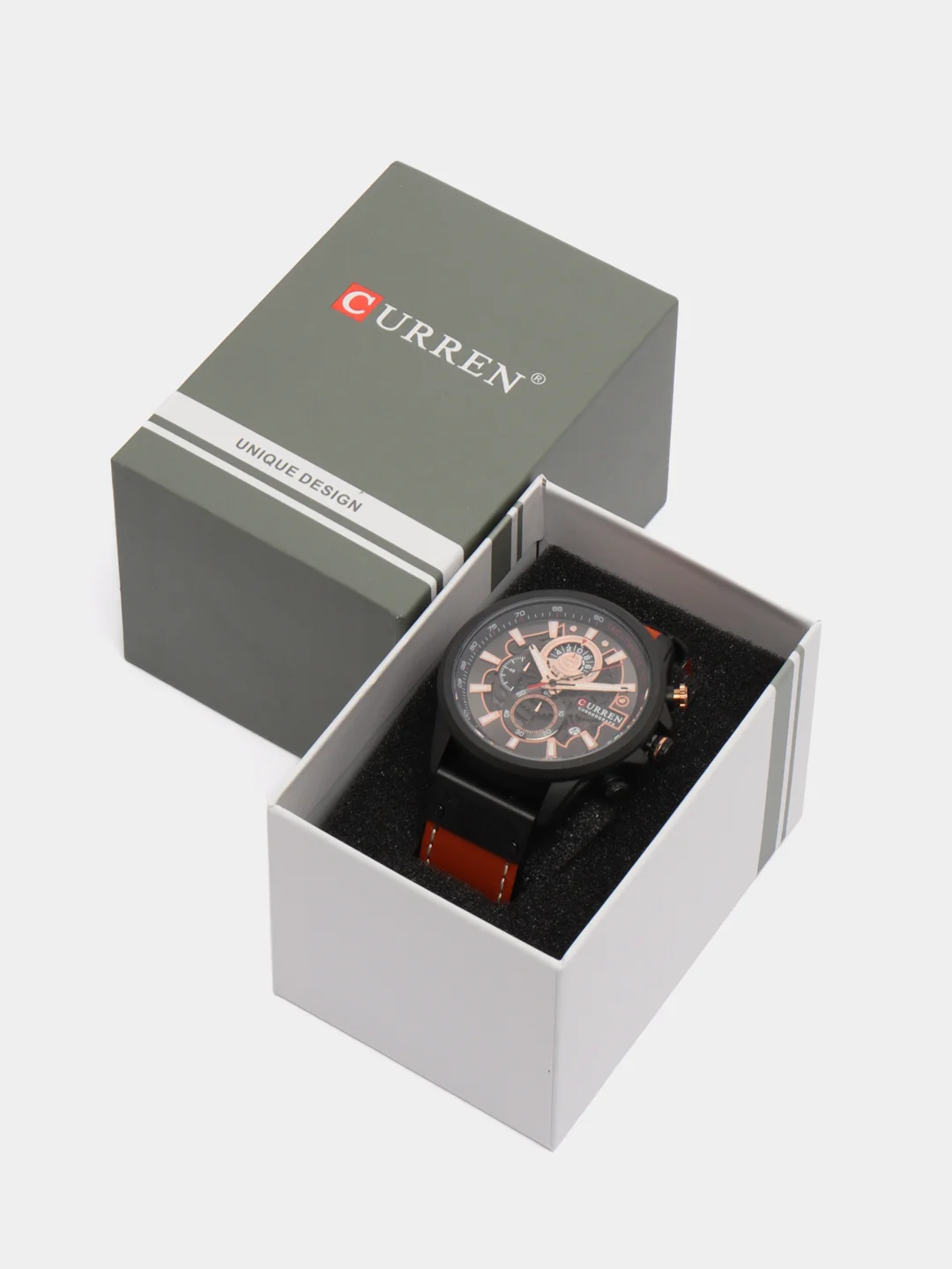 Коричневый мужские наручные часы Curren 8380 с хронографом в подарочной упаковке