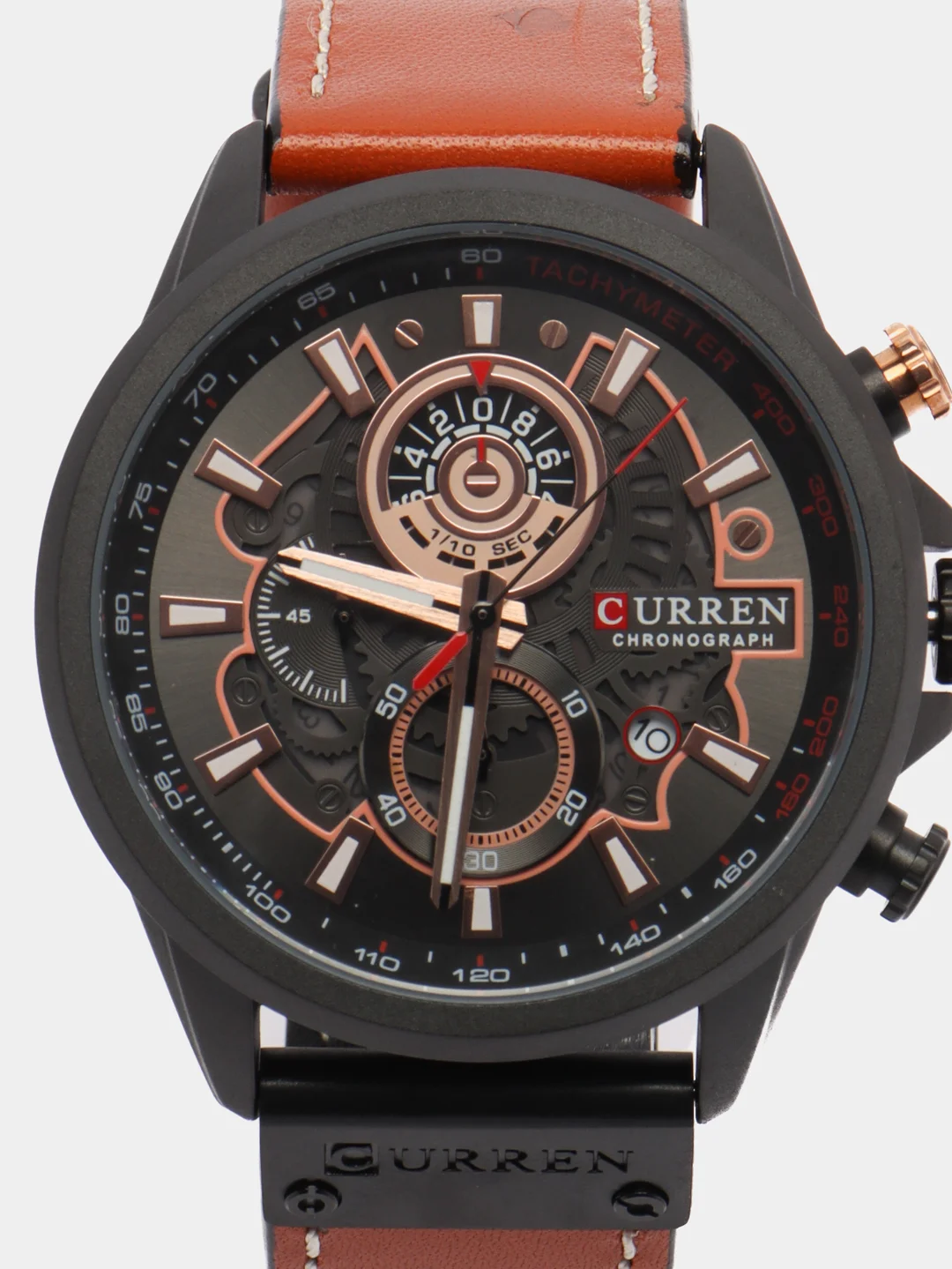 Коричневый мужские наручные часы Curren 8380 с хронографом в подарочной упаковке