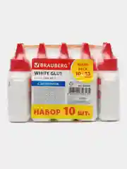 Клей ПВА канцелярский жидкий, 10 штук х 45 г, бумага, картон, дерево, Brauberg, 270433