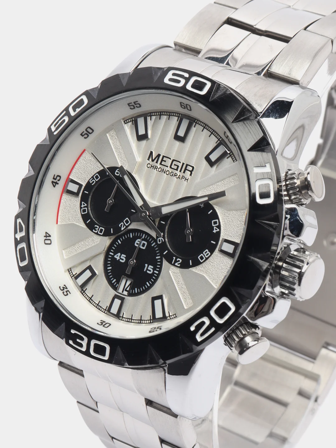 Серебряный мужские наручные часы Megir MS2087G, с хронографом, в подарочной упаковке