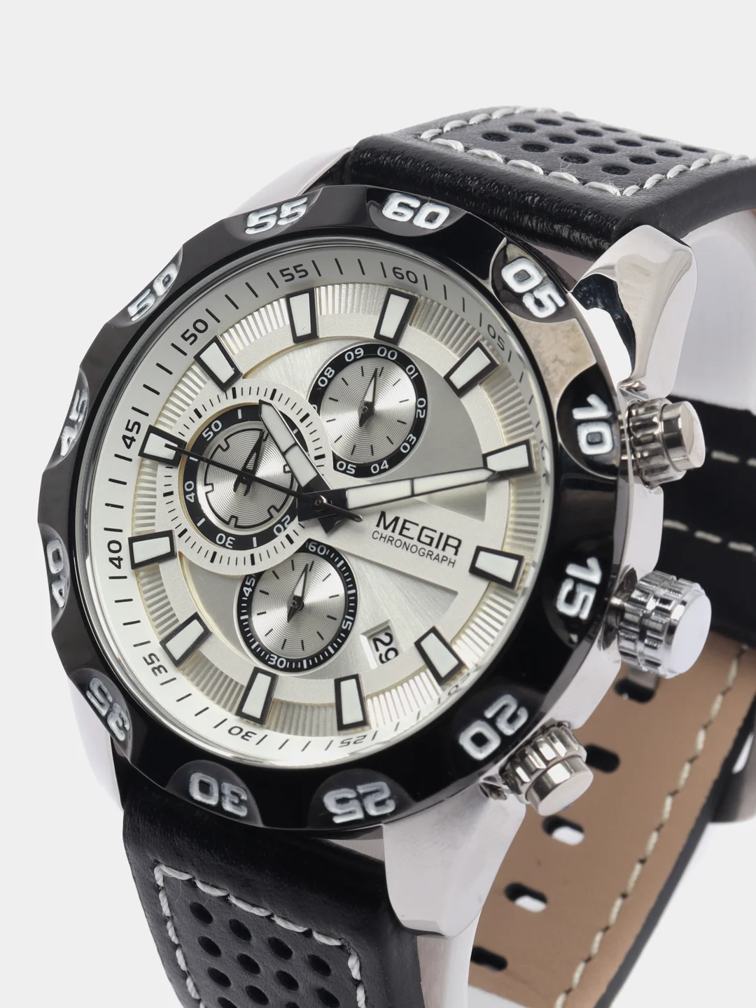 Серебряный мужские наручные часы Megir ML2096G, с хронографом, в подарочной упаковке