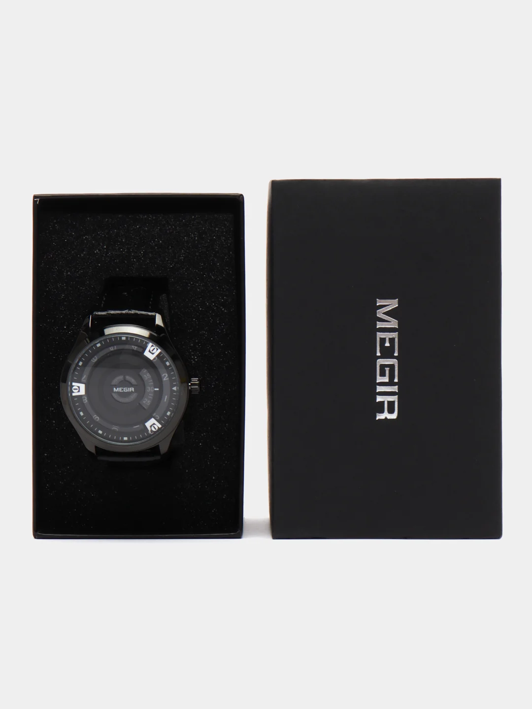 Черный мужские наручные часы Megir ML1067G, с календарём, в подарочной упаковке