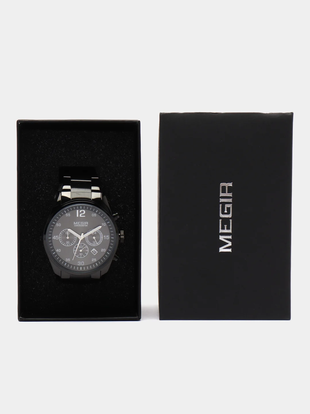 Черный мужские наручные часы Megir MS2010G, с хронографом, в подарочной упаковке