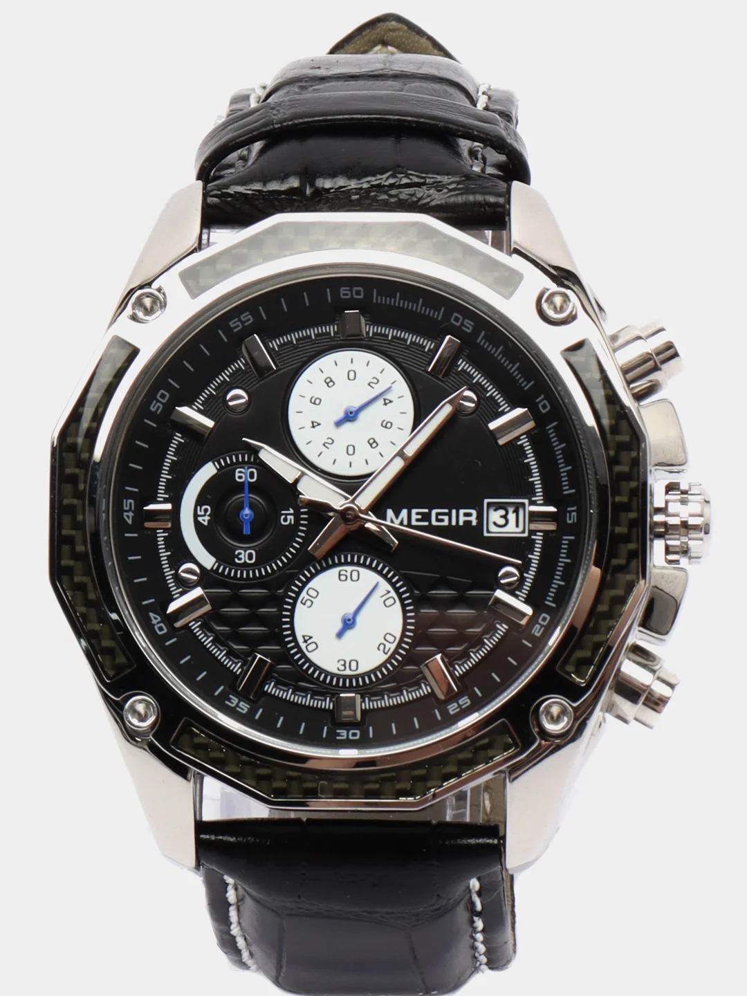 Черный мужские наручные часы Megir ML2015GB, с хронографом, в подарочной упаковке