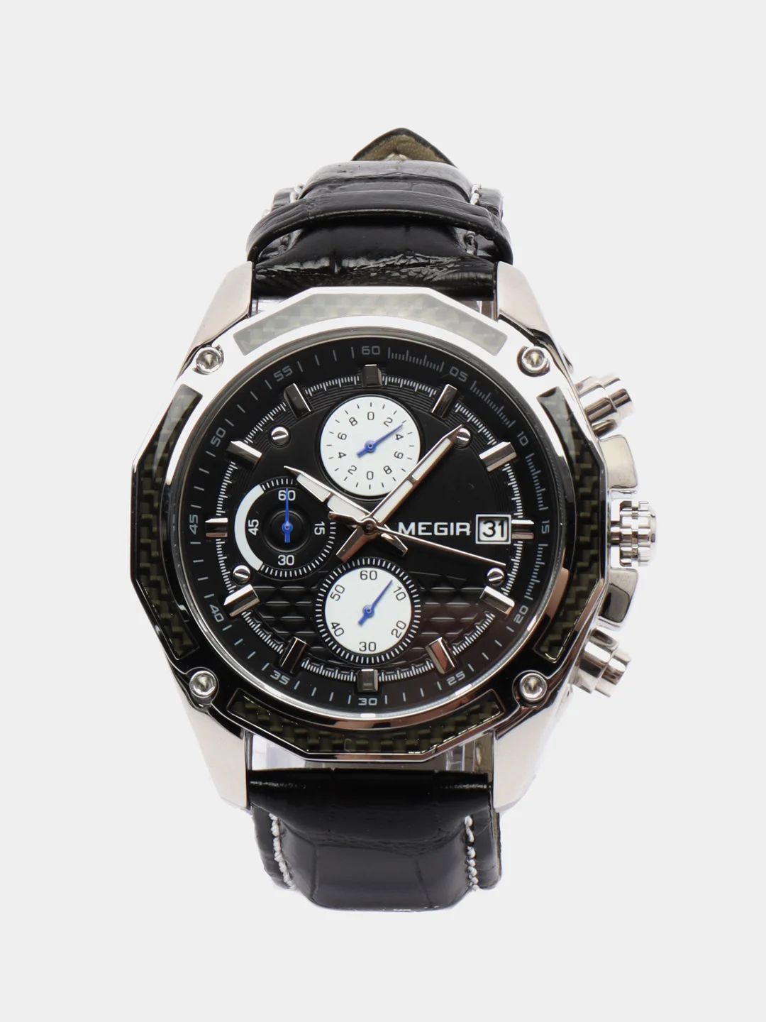 Черный мужские наручные часы Megir ML2015GB, с хронографом, в подарочной упаковке