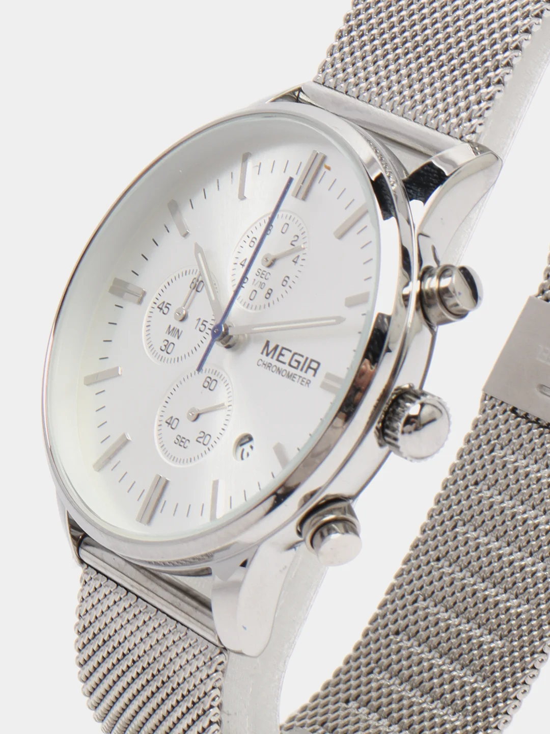 Серебряный мужские наручные часы Megir MS2011G, с хронографом, в подарочной упаковке