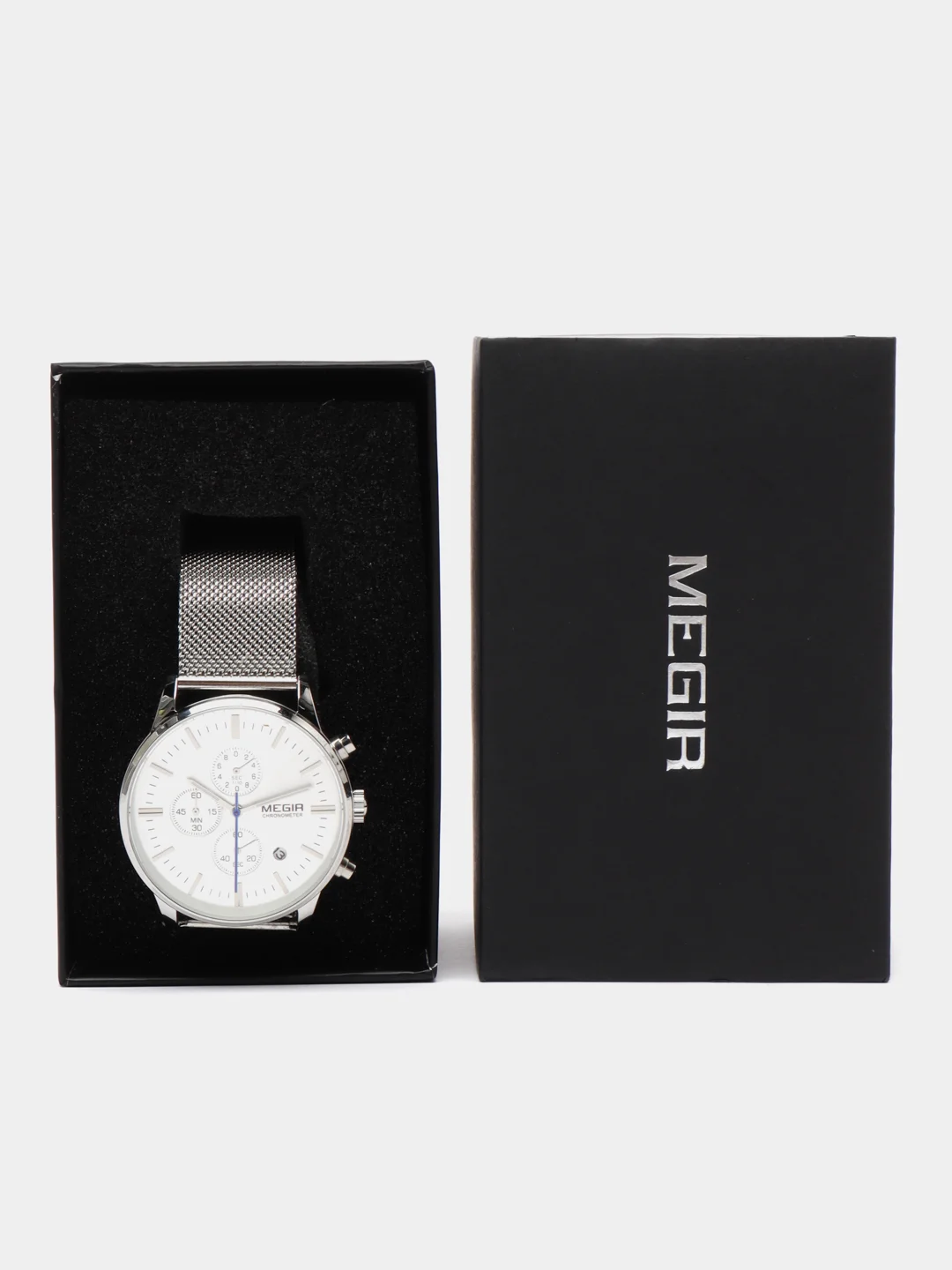 Серебряный мужские наручные часы Megir MS2011G, с хронографом, в подарочной упаковке