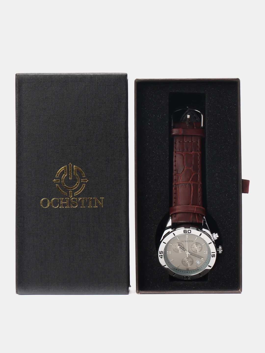 Коричневый мужские наручные часы Ochstin 6113B с хронографом в подарочной упаковке