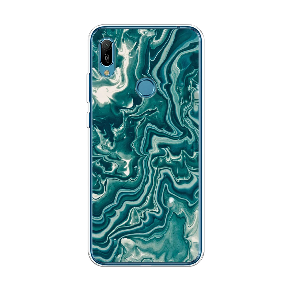 Тёмно-бирюзовый силиконовый чехол на Honor 8A/8A Pro/Huawei Y6 2019/Y6s / Хонор 8А прозрачный, с рисунком