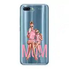 Тёмно-розовый силиконовый чехол на Honor 10 / Хонор 10 прозрачный, с рисунком, защита камеры