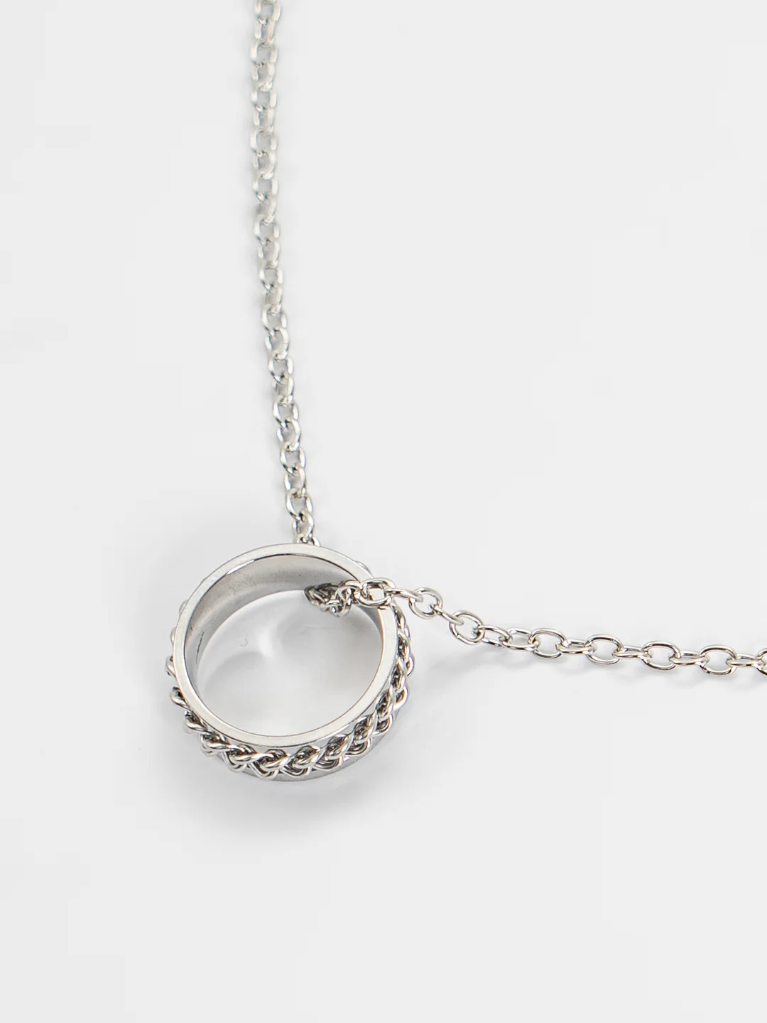 Серебряный цепочка на шею с кольцом, 65 см