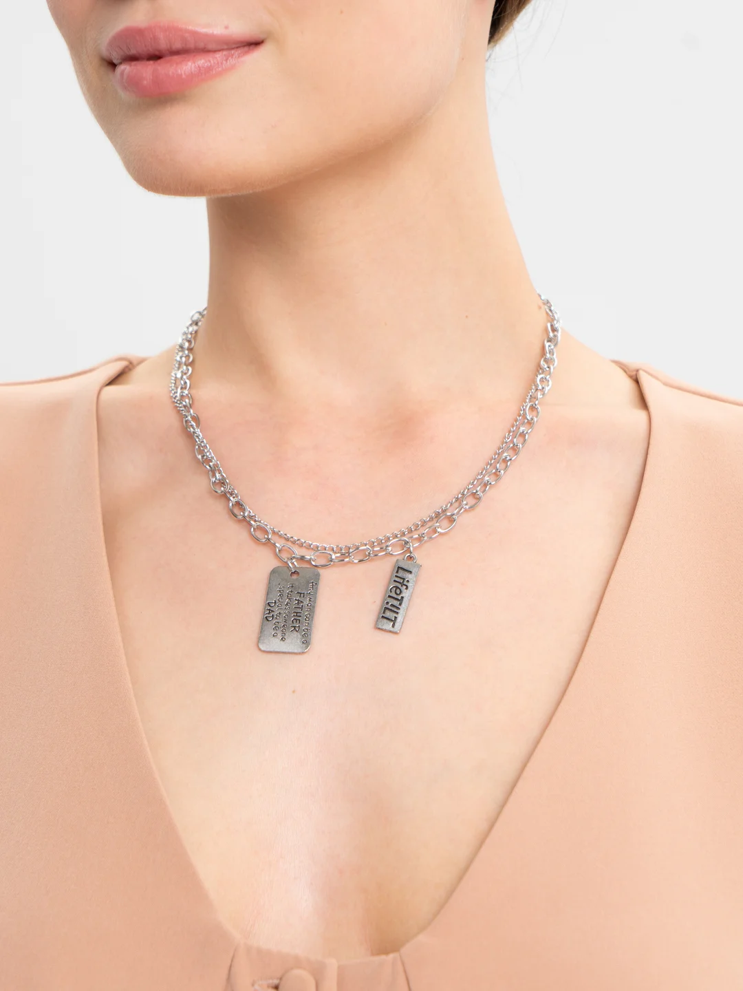 Серебряный цепочка двухслойная на шею, 41-50 см