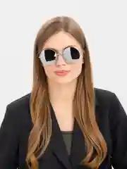 Серебряный круглые, солнцезащитные очки, в металлической оправе