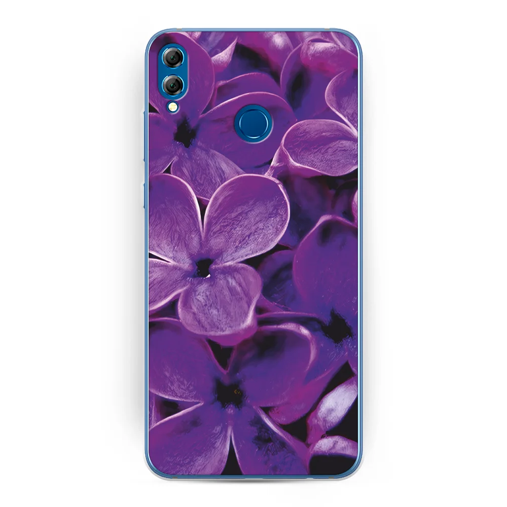 Вишнёвый силиконовый чехол на Honor 8X / Хонор 8Х прозрачный, с рисунком, защита камеры