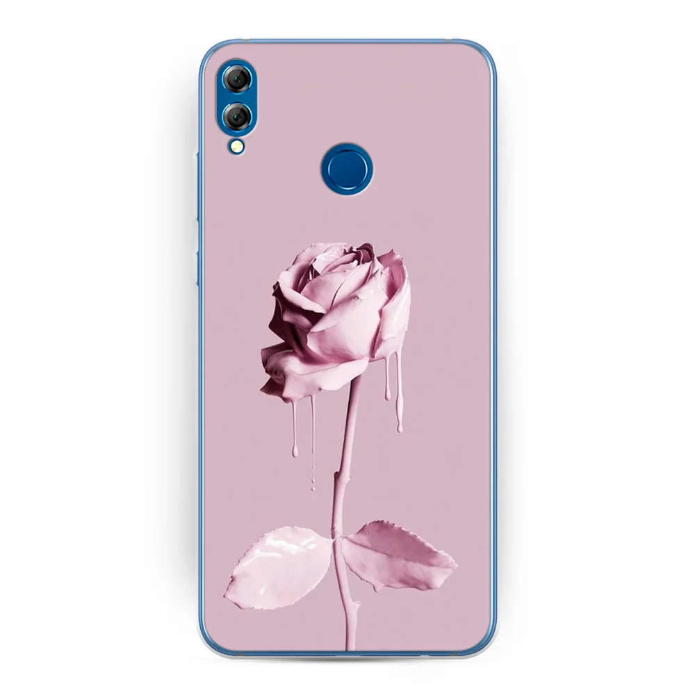 Коралловый меланж силиконовый чехол на Honor 8X / Хонор 8Х прозрачный, с рисунком, защита камеры